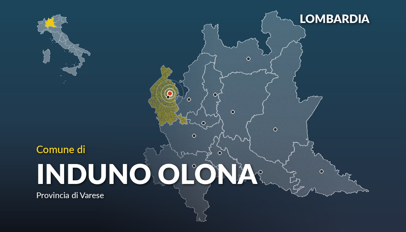 Cartina del Lombardia con la posizione del comune di Induno Olona, in provincia di Varese