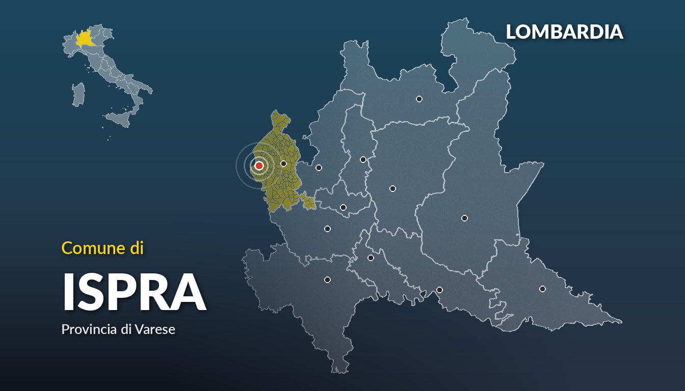 Cartina del Lombardia con la posizione del comune di Ispra, in provincia di Varese