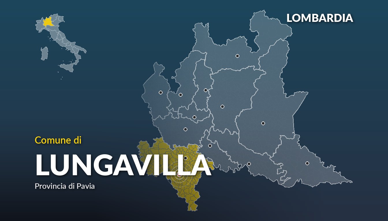 Cartina del Lombardia con la posizione del comune di Lungavilla, in provincia di Pavia