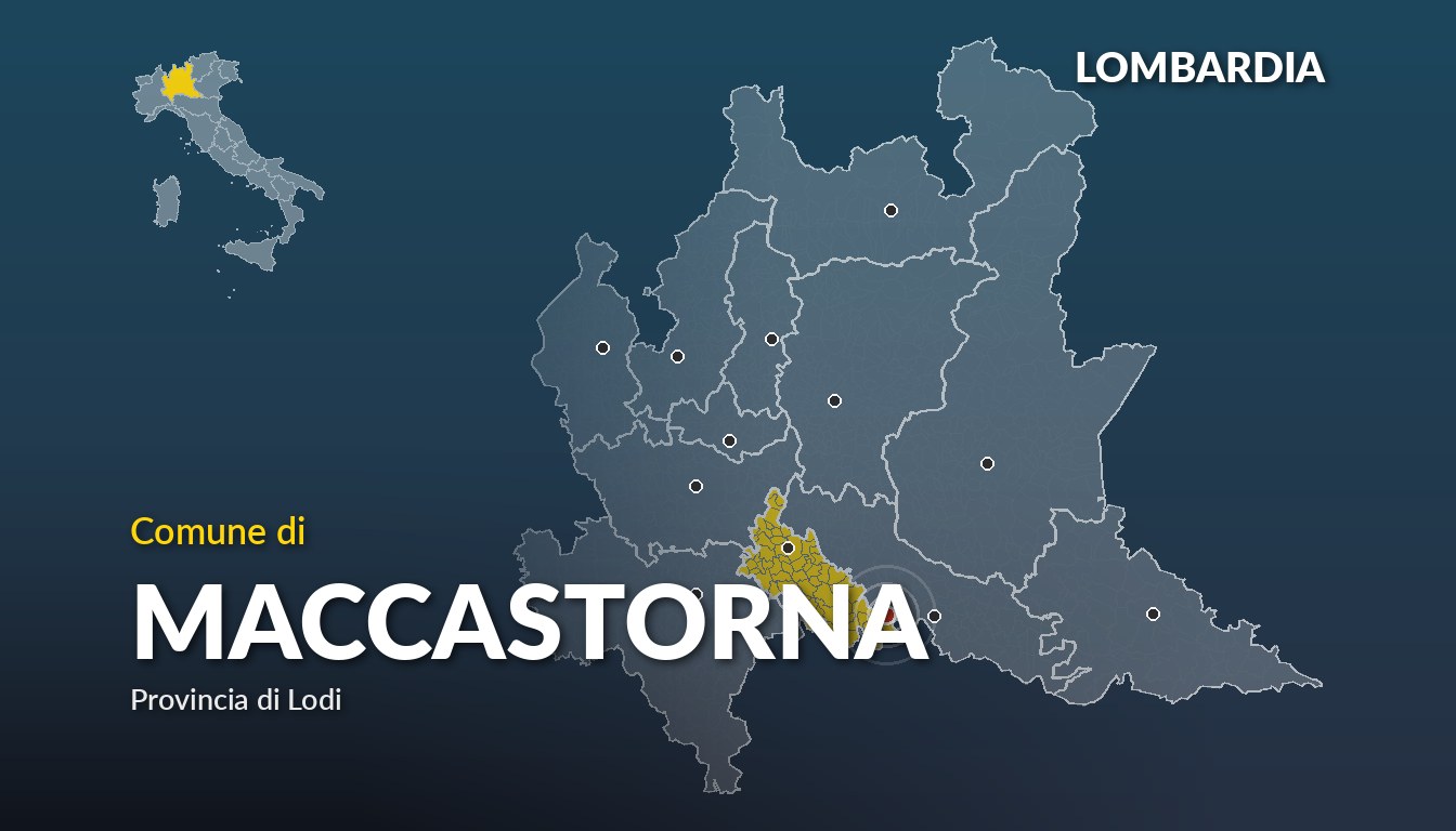 Cartina del Lombardia con la posizione del comune di Maccastorna, in provincia di Lodi