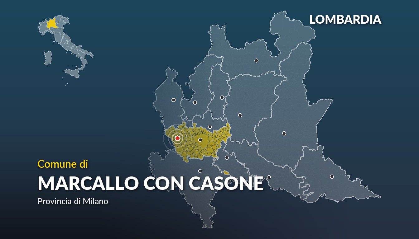 Cartina del Lombardia con la posizione del comune di Marcallo con Casone, in provincia di Milano