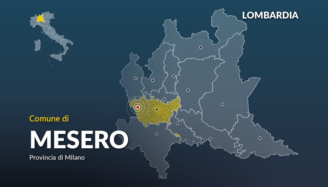 Cartina del Lombardia con la posizione del comune di Mesero, in provincia di Milano