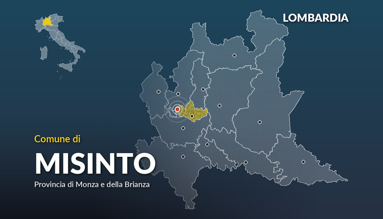 Cartina del Lombardia con la posizione del comune di Misinto, in provincia di Monza e della Brianza