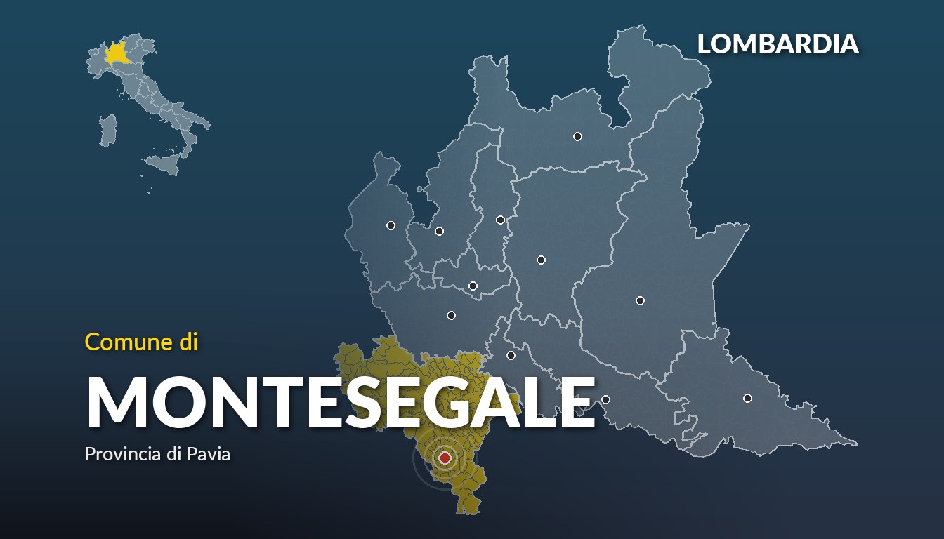 Cartina del Lombardia con la posizione del comune di Montesegale, in provincia di Pavia