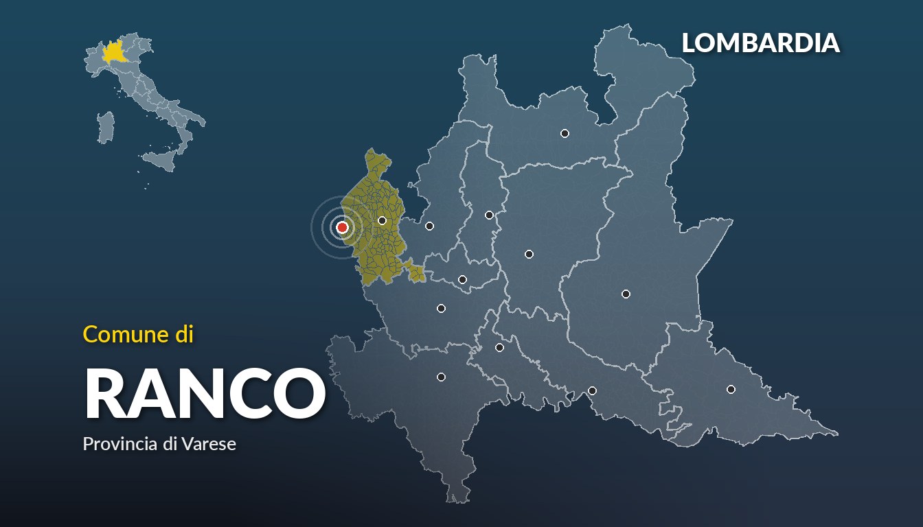 Cartina del Lombardia con la posizione del comune di Ranco, in provincia di Varese