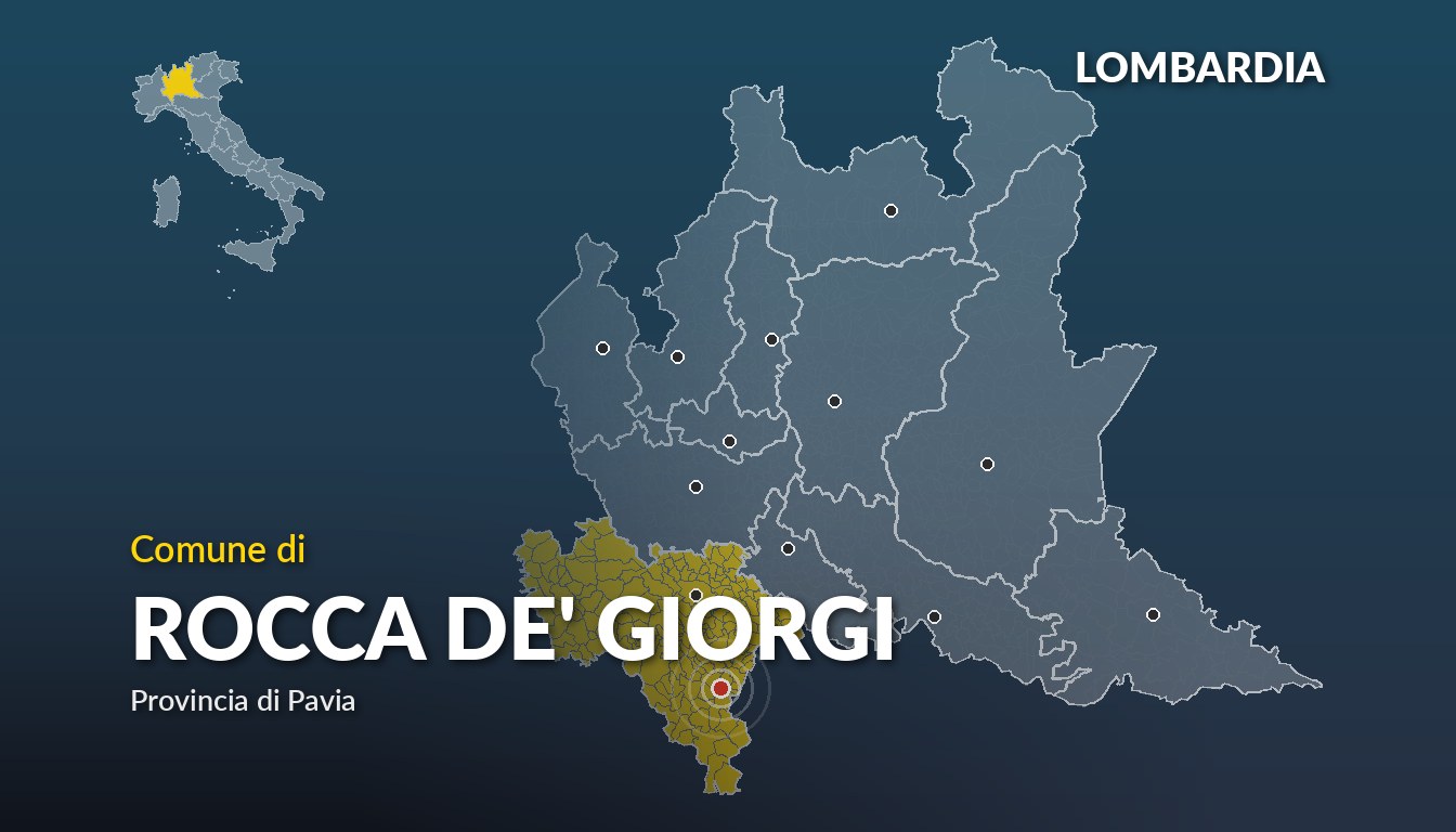 Cartina del Lombardia con la posizione del comune di Rocca de' Giorgi, in provincia di Pavia