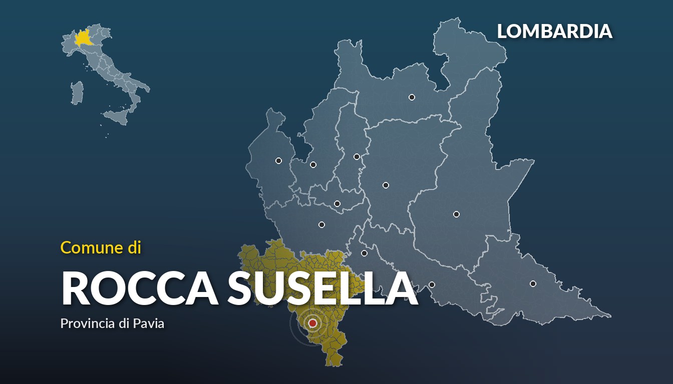 Cartina del Lombardia con la posizione del comune di Rocca Susella, in provincia di Pavia