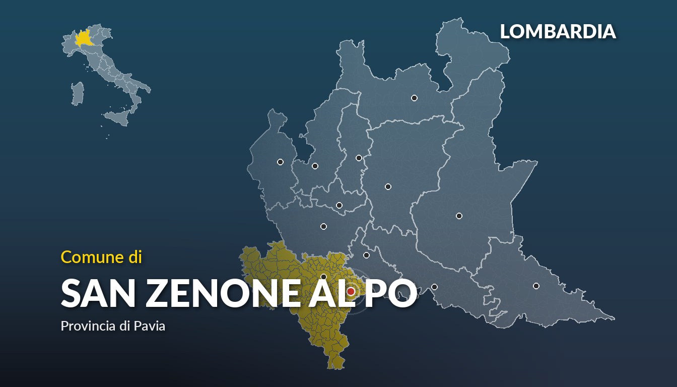 Cartina del Lombardia con la posizione del comune di San Zenone al Po, in provincia di Pavia