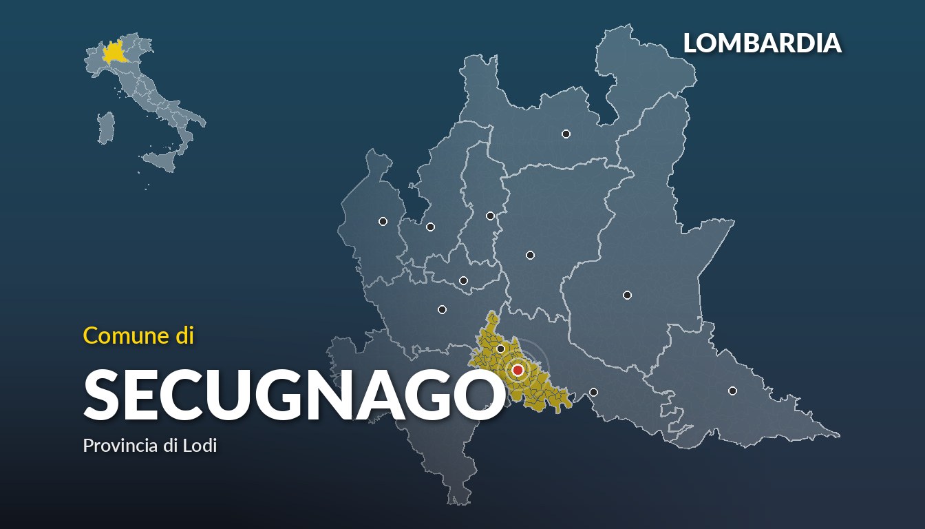 Cartina del Lombardia con la posizione del comune di Secugnago, in provincia di Lodi