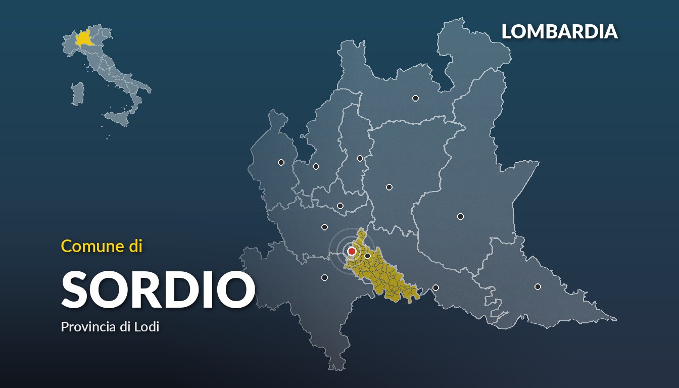 Cartina del Lombardia con la posizione del comune di Sordio, in provincia di Lodi