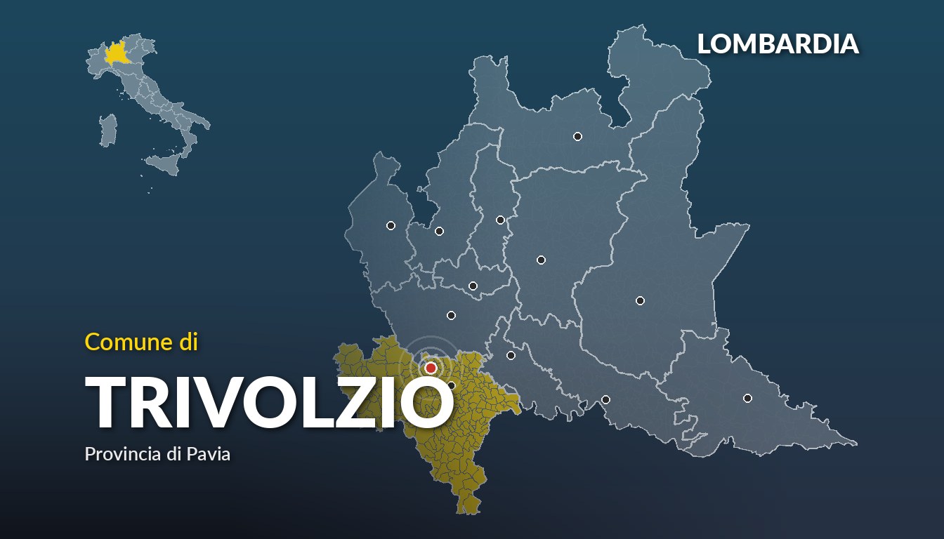 Cartina del Lombardia con la posizione del comune di Trivolzio, in provincia di Pavia