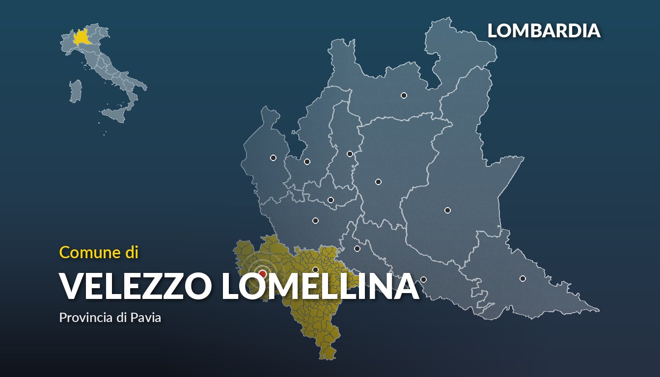 Cartina del Lombardia con la posizione del comune di Velezzo Lomellina, in provincia di Pavia