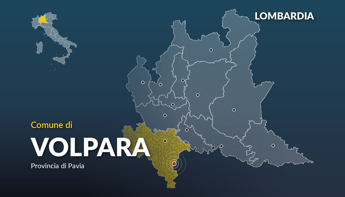 Cartina del Lombardia con la posizione del comune di Volpara, in provincia di Pavia
