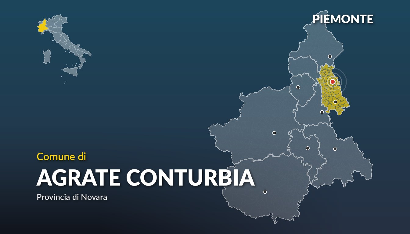 Cartina del Piemonte con la posizione del comune di Agrate Conturbia, in provincia di Novara
