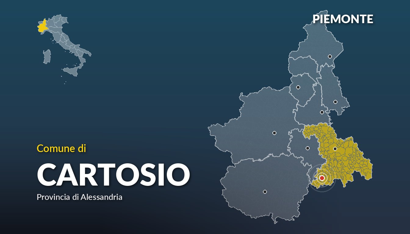 Cartina del Piemonte con la posizione del comune di Cartosio, in provincia di Alessandria
