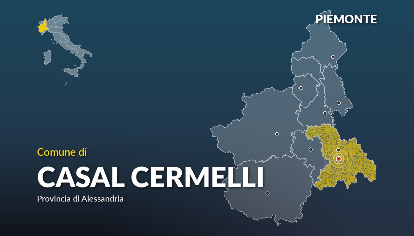 Cartina del Piemonte con la posizione del comune di Casal Cermelli, in provincia di Alessandria