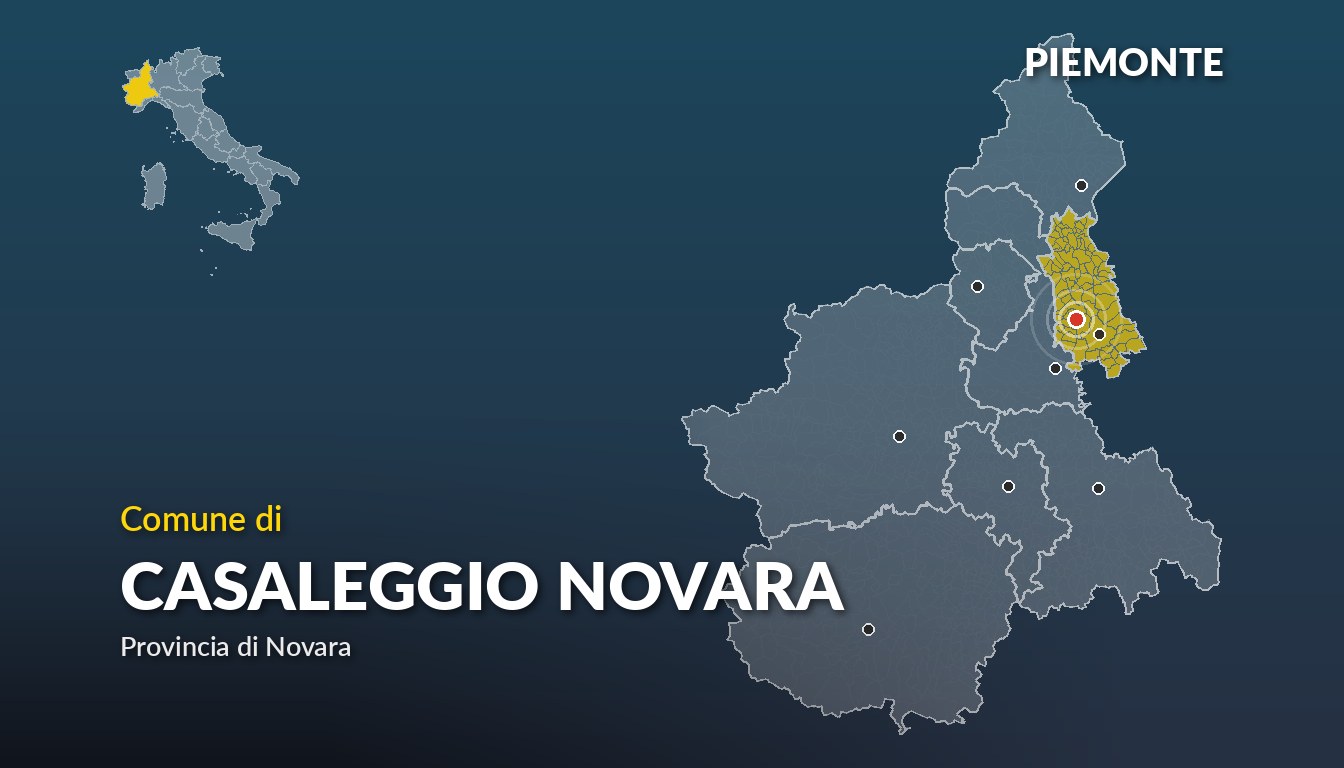 Cartina del Piemonte con la posizione del comune di Casaleggio Novara, in provincia di Novara