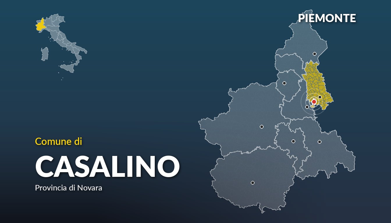 Cartina del Piemonte con la posizione del comune di Casalino, in provincia di Novara