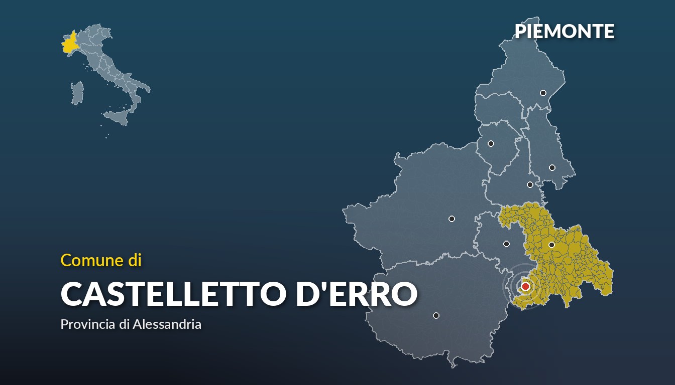 Cartina del Piemonte con la posizione del comune di Castelletto d'Erro, in provincia di Alessandria