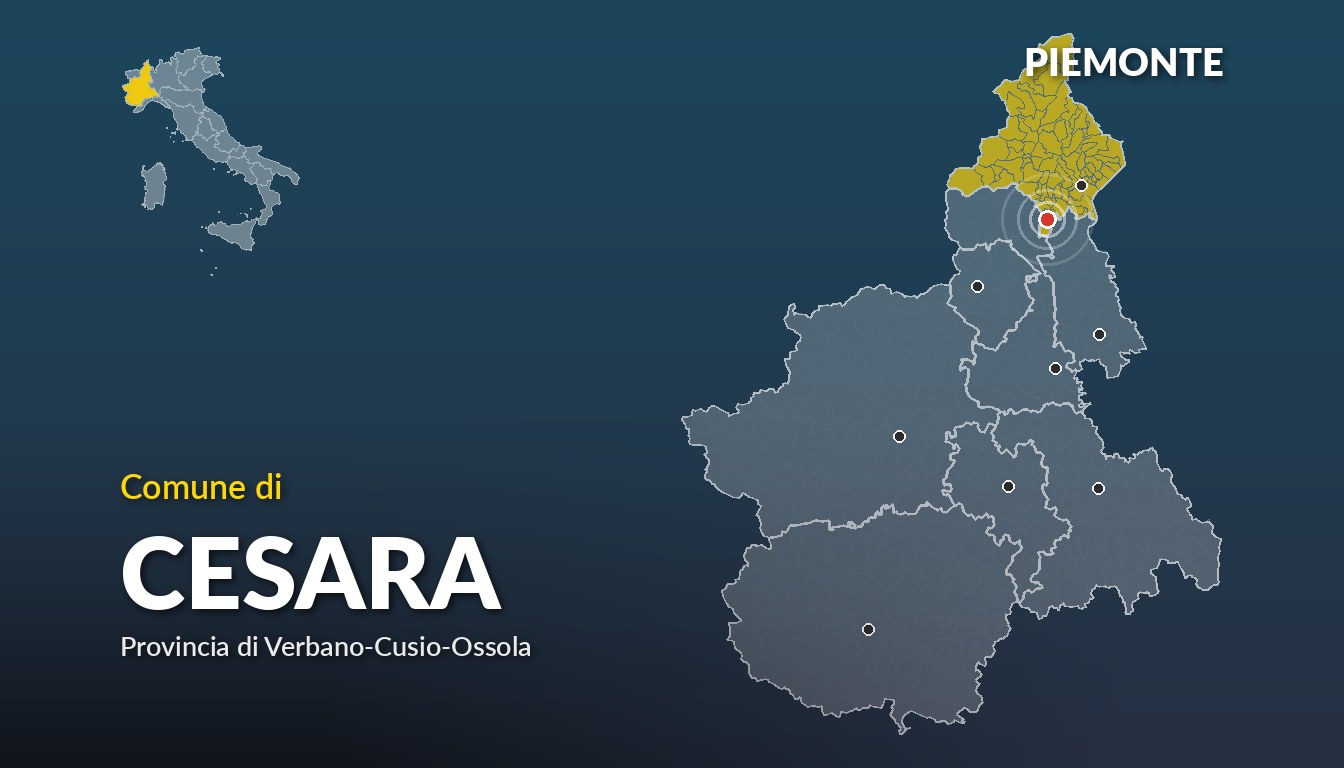 Cartina del Piemonte con la posizione del comune di Cesara, in provincia di Verbano-Cusio-Ossola