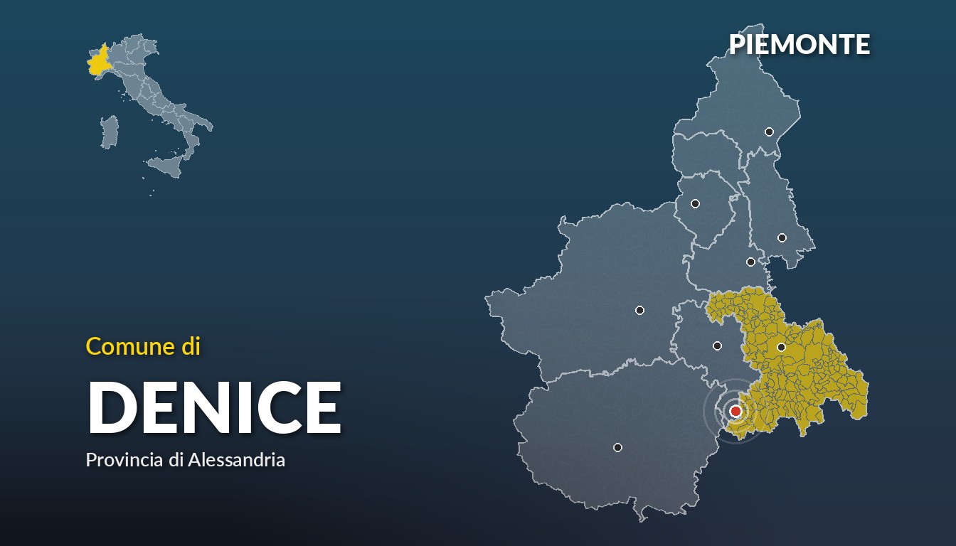 Cartina del Piemonte con la posizione del comune di Denice, in provincia di Alessandria