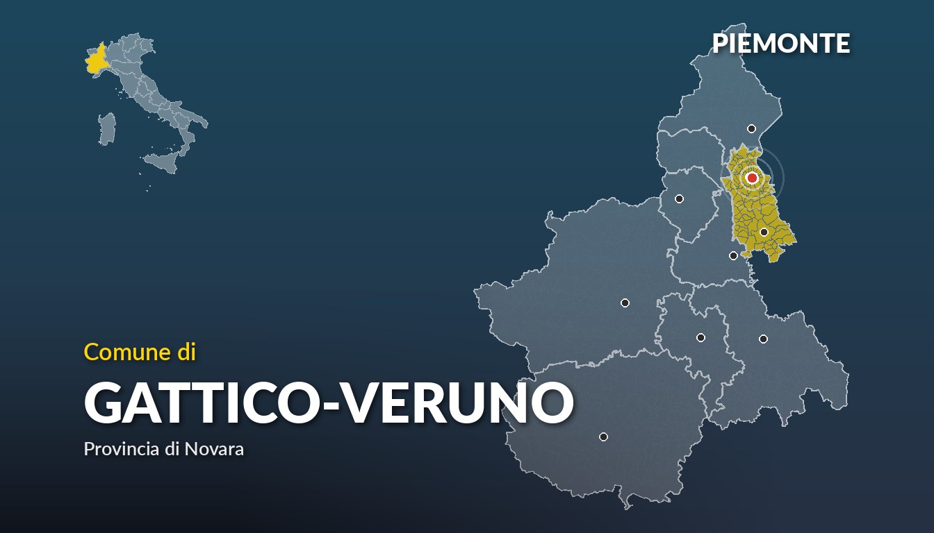 Cartina del Piemonte con la posizione del comune di Gattico-Veruno, in provincia di Novara
