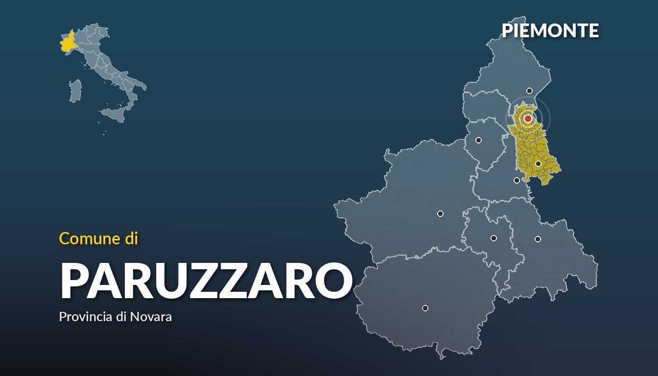 Cartina del Piemonte con la posizione del comune di Paruzzaro, in provincia di Novara