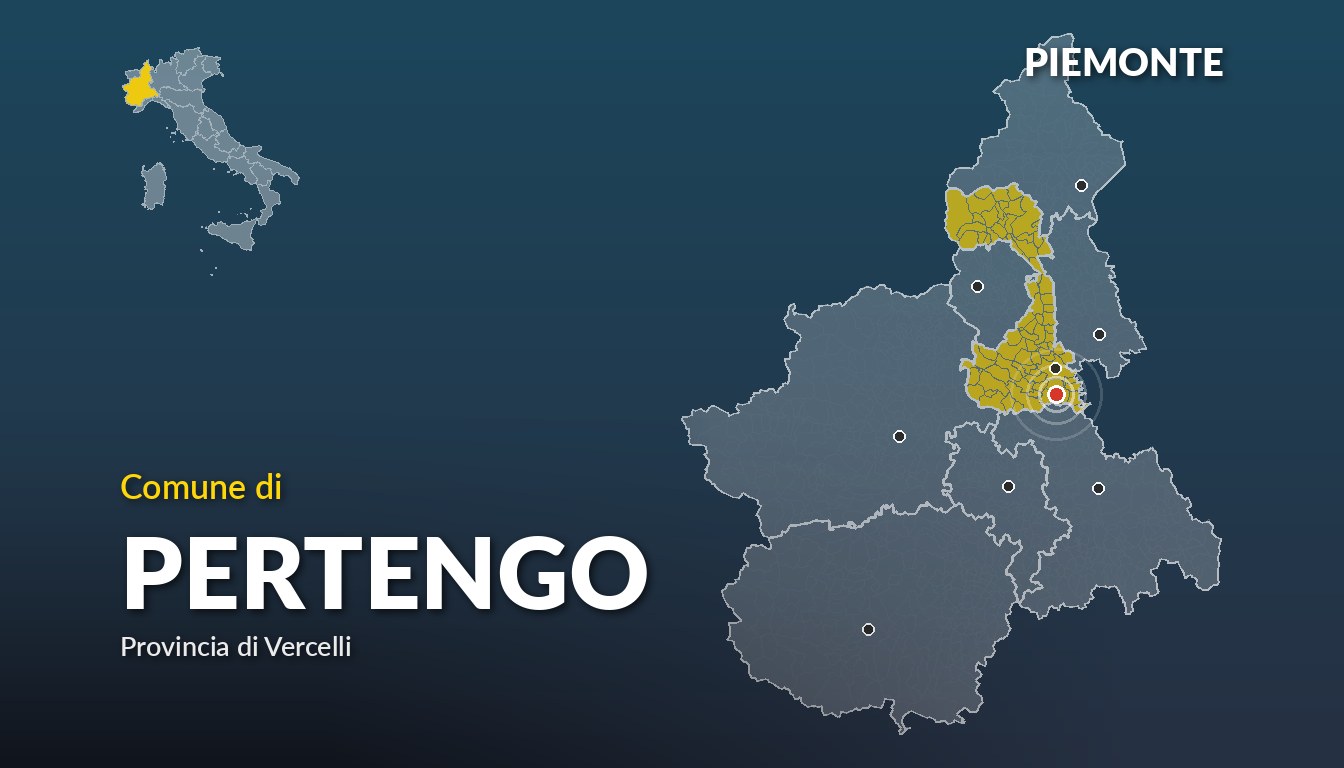 Cartina del Piemonte con la posizione del comune di Pertengo, in provincia di Vercelli