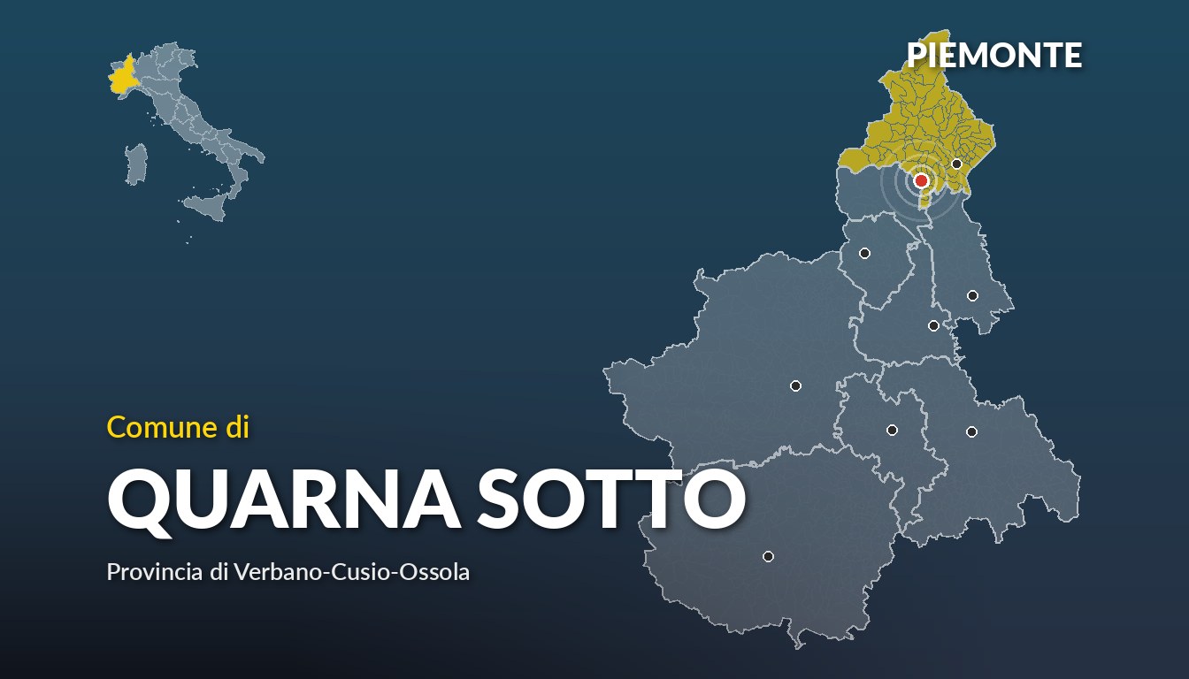 Cartina del Piemonte con la posizione del comune di Quarna Sotto, in provincia di Verbano-Cusio-Ossola