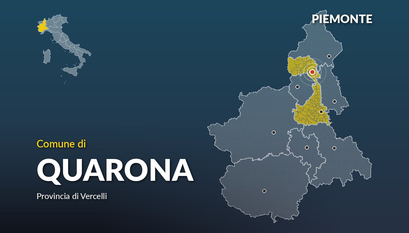 Cartina del Piemonte con la posizione del comune di Quarona, in provincia di Vercelli