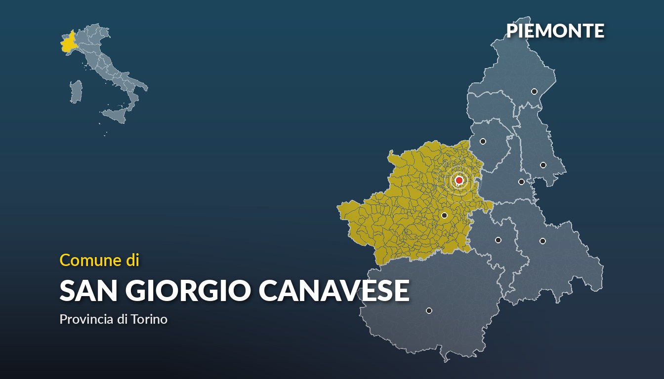 Cartina del Piemonte con la posizione del comune di San Giorgio Canavese, in provincia di Torino