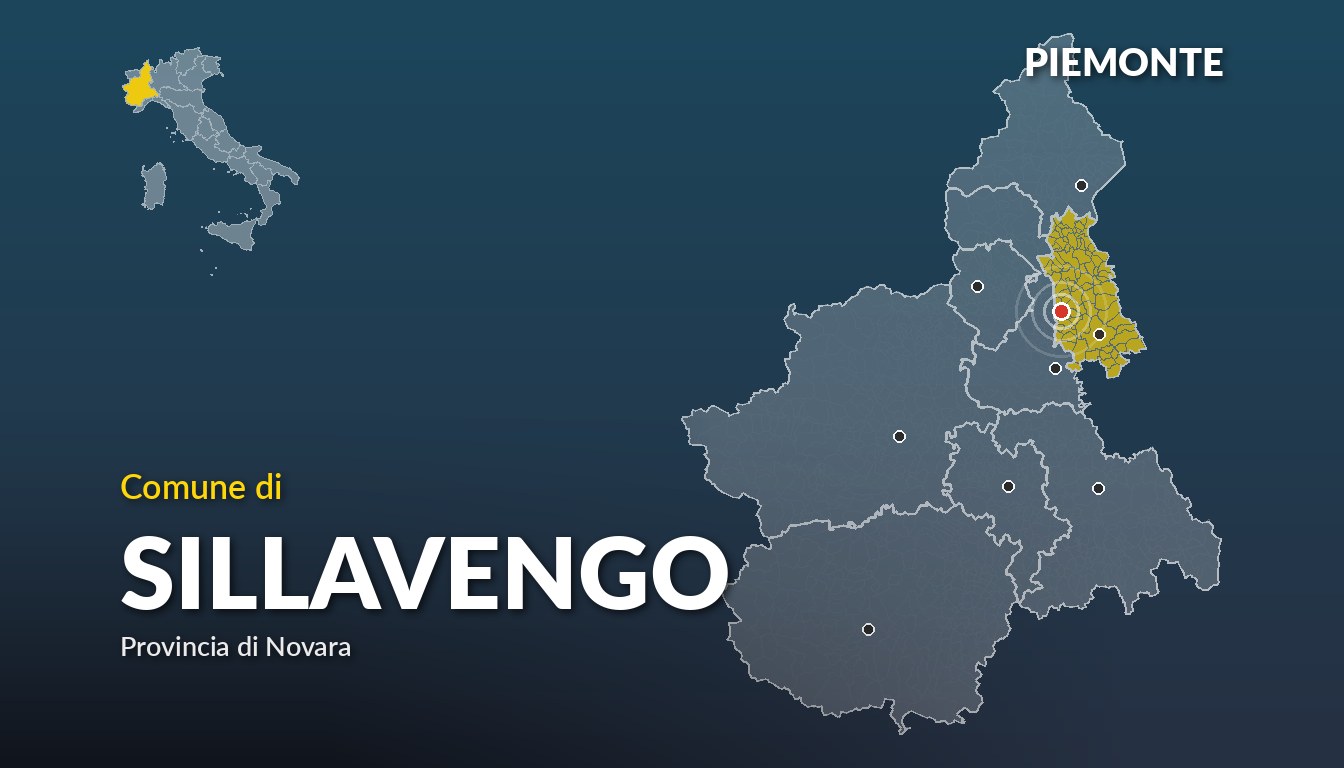 Cartina del Piemonte con la posizione del comune di Sillavengo, in provincia di Novara