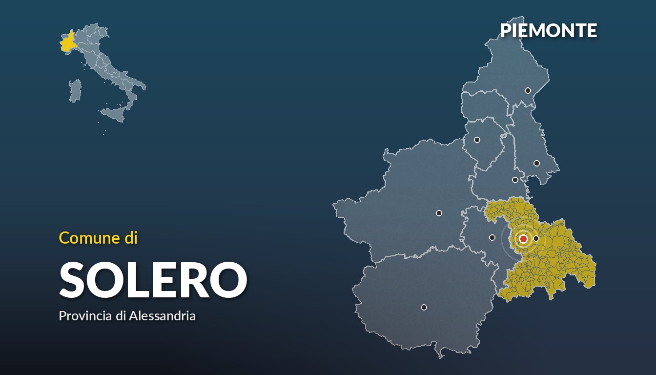 Cartina del Piemonte con la posizione del comune di Solero, in provincia di Alessandria