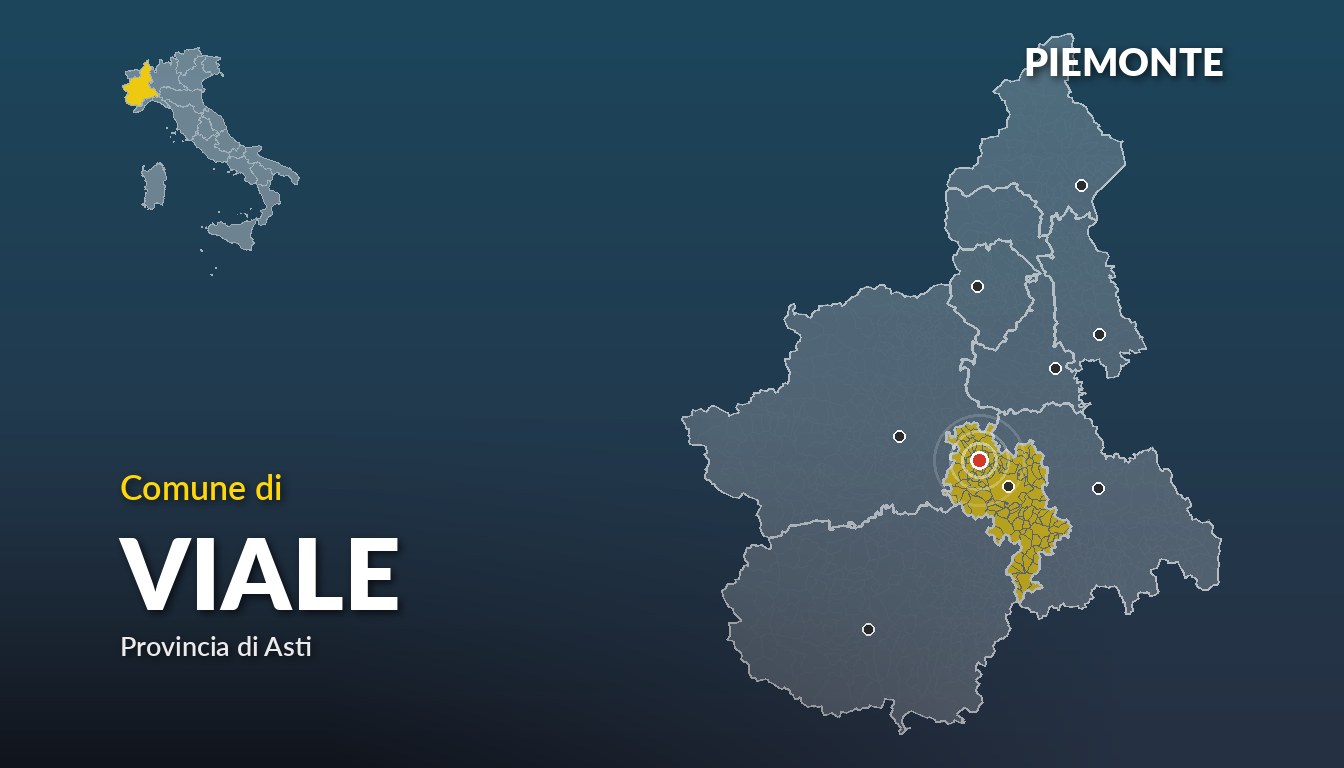 Cartina del Piemonte con la posizione del comune di Viale, in provincia di Asti
