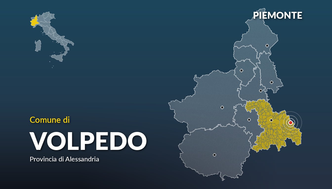 Cartina del Piemonte con la posizione del comune di Volpedo, in provincia di Alessandria