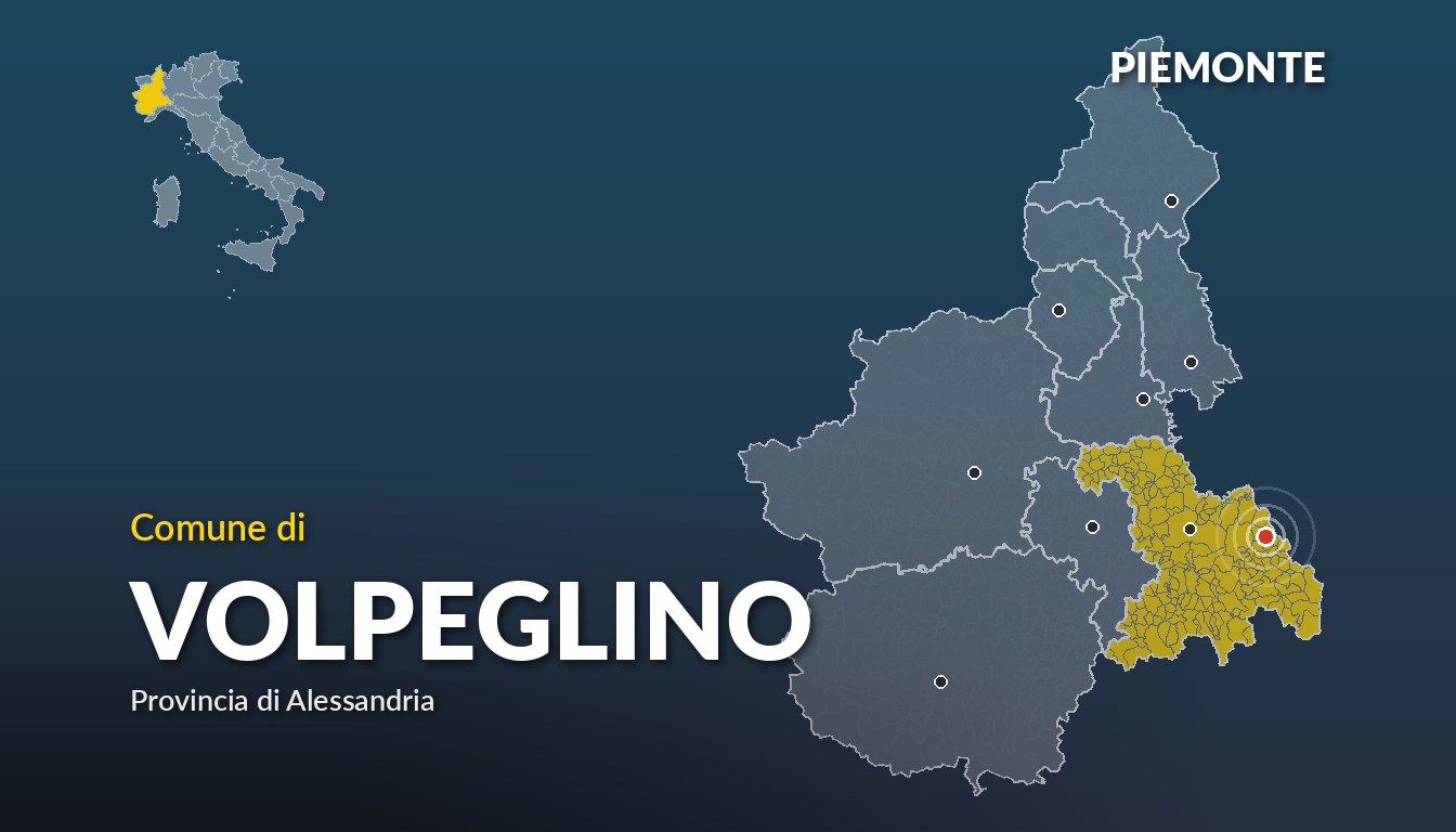 Cartina del Piemonte con la posizione del comune di Volpeglino, in provincia di Alessandria