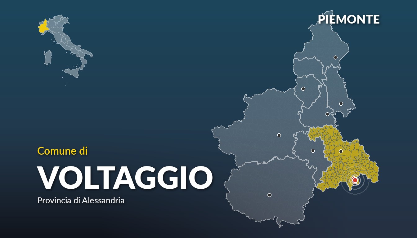 Cartina del Piemonte con la posizione del comune di Voltaggio, in provincia di Alessandria