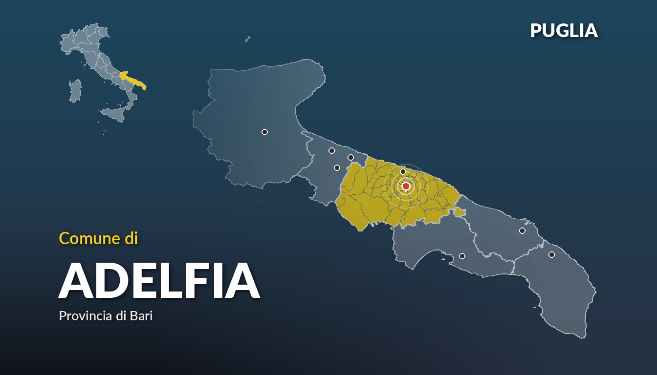 Cartina del Puglia con la posizione del comune di Adelfia, in provincia di Bari