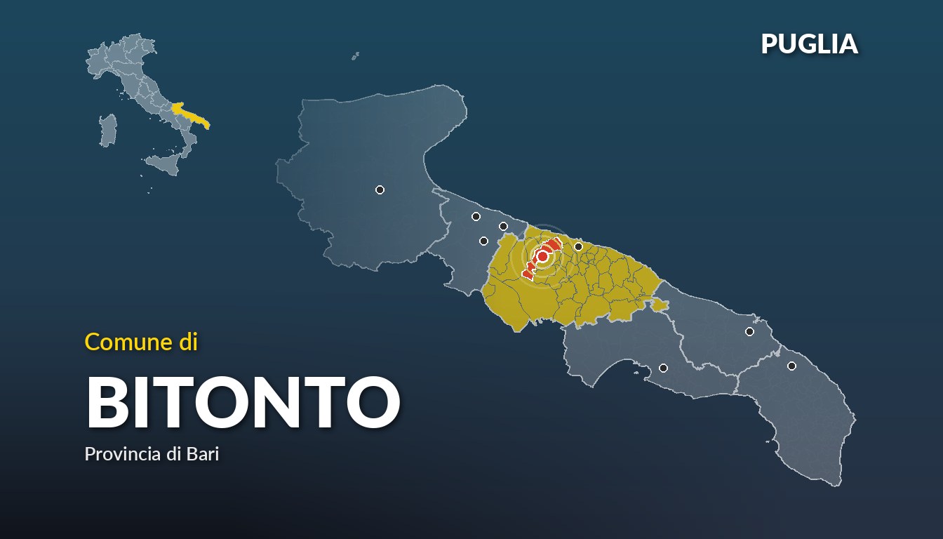 Cartina del Puglia con la posizione del comune di Bitonto, in provincia di Bari