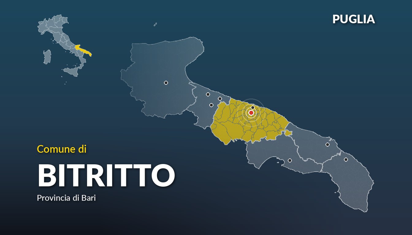 Cartina del Puglia con la posizione del comune di Bitritto, in provincia di Bari