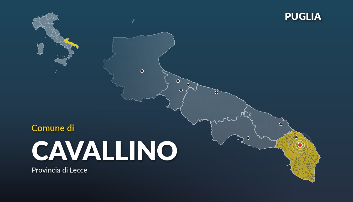 Cartina del Puglia con la posizione del comune di Cavallino, in provincia di Lecce