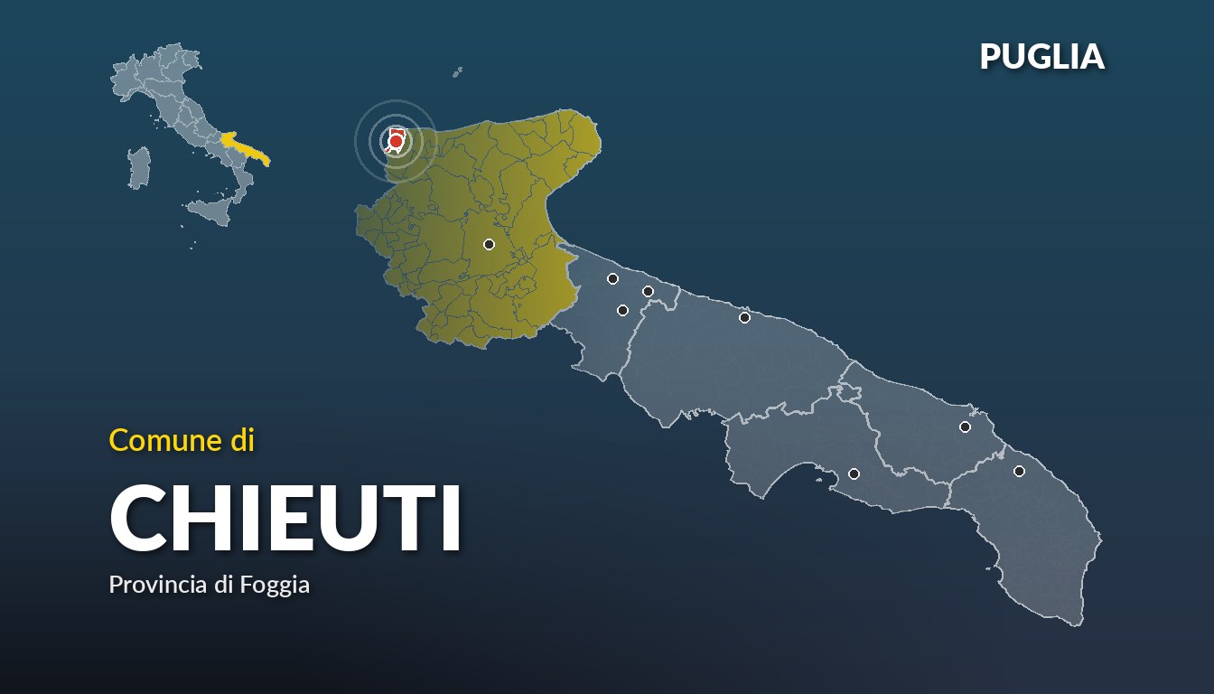 Cartina del Puglia con la posizione del comune di Chieuti, in provincia di Foggia