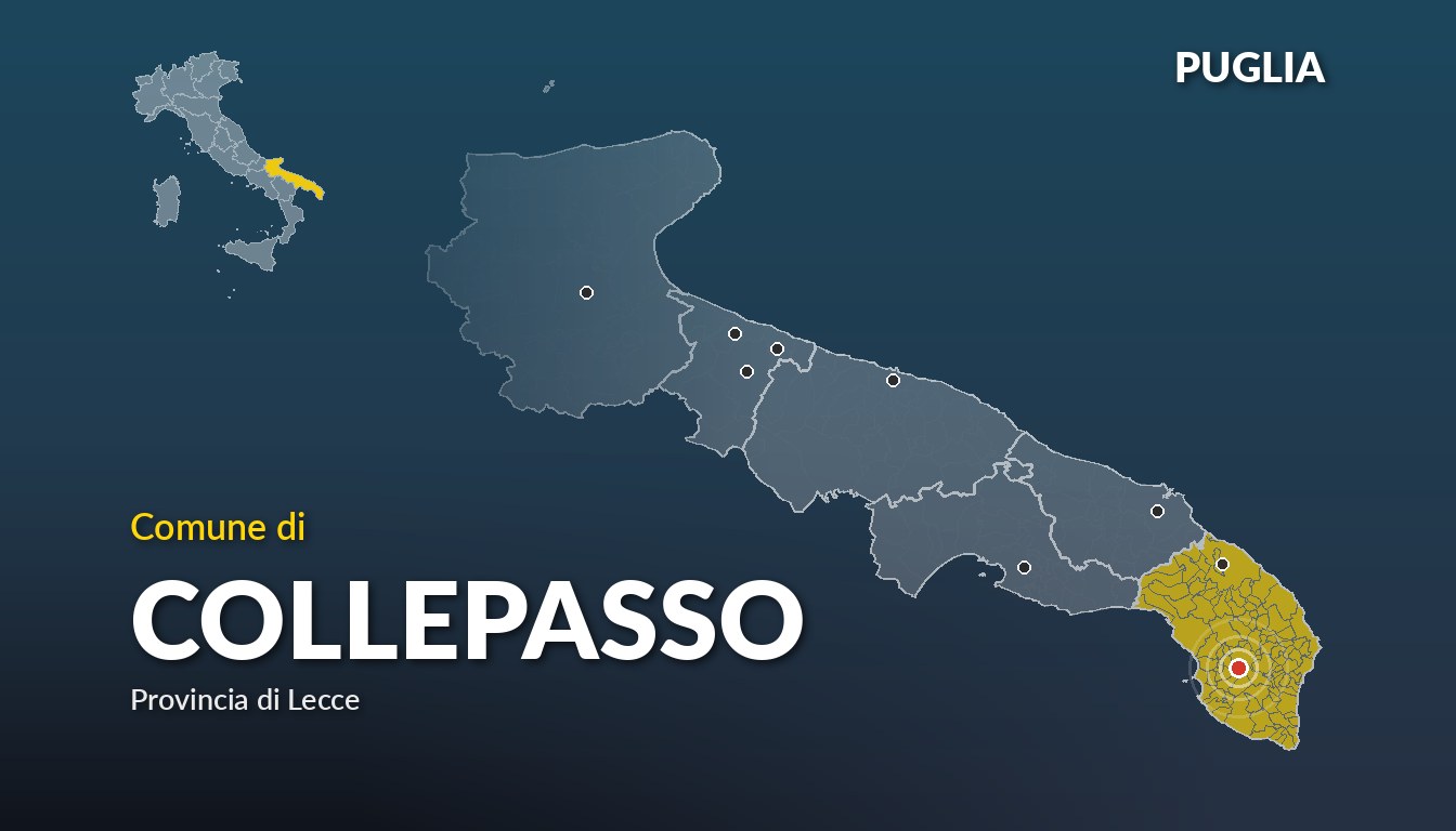Cartina del Puglia con la posizione del comune di Collepasso, in provincia di Lecce