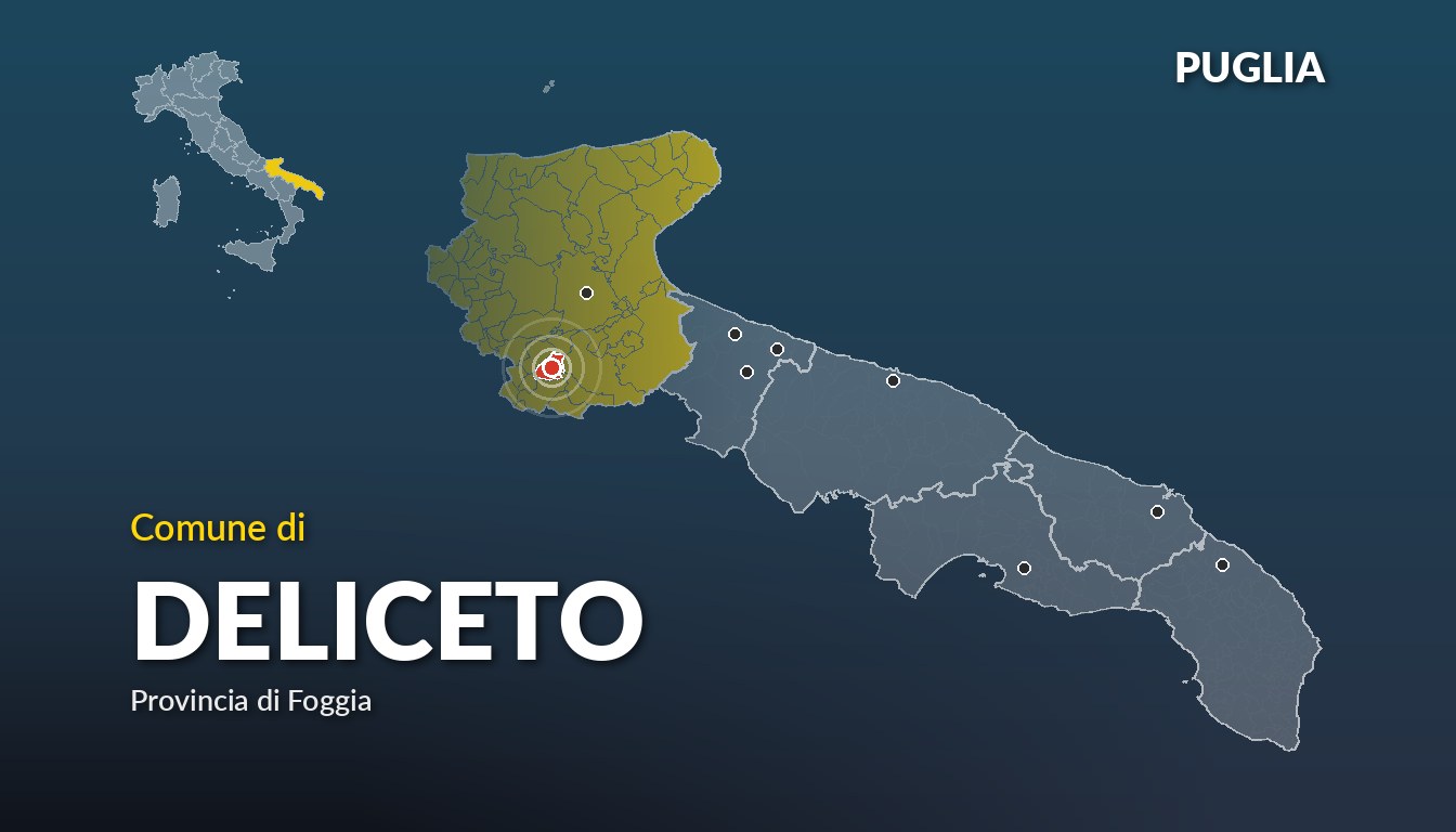 Cartina del Puglia con la posizione del comune di Deliceto, in provincia di Foggia