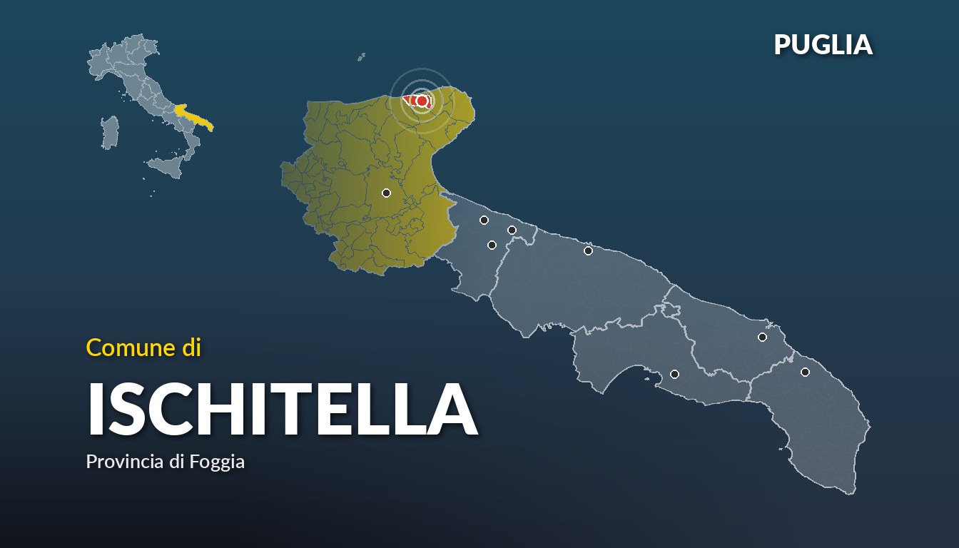 Cartina del Puglia con la posizione del comune di Ischitella, in provincia di Foggia