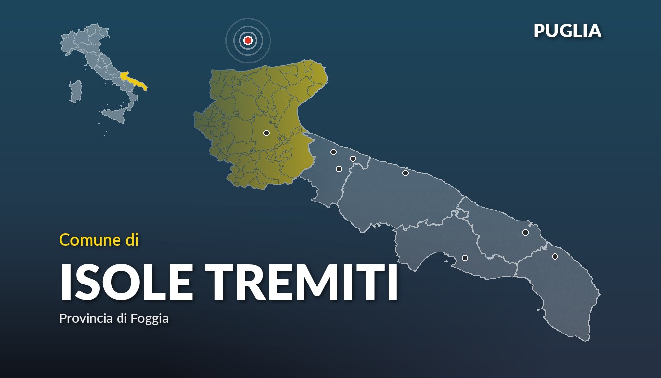 Cartina del Puglia con la posizione del comune di Isole Tremiti, in provincia di Foggia