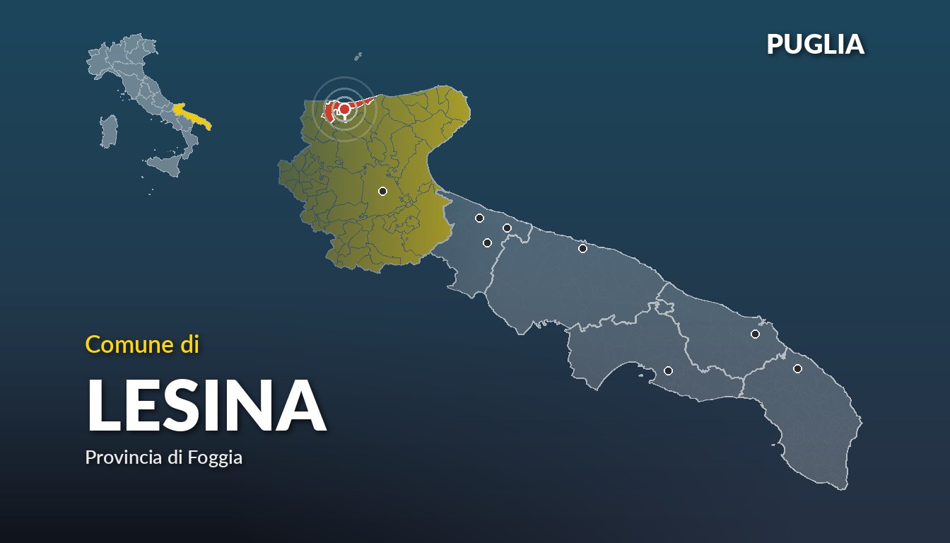 Cartina del Puglia con la posizione del comune di Lesina, in provincia di Foggia