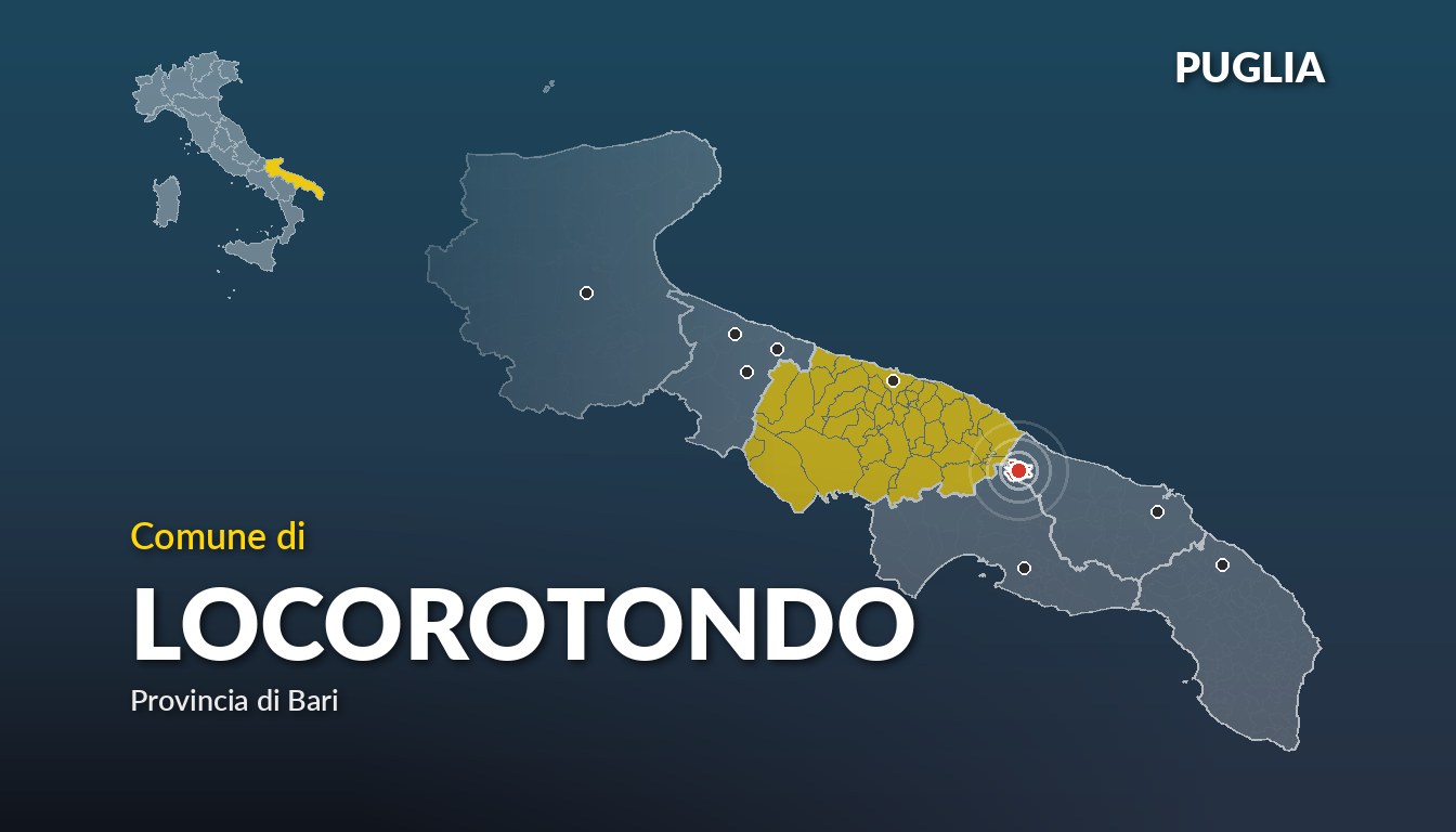 Cartina del Puglia con la posizione del comune di Locorotondo, in provincia di Bari
