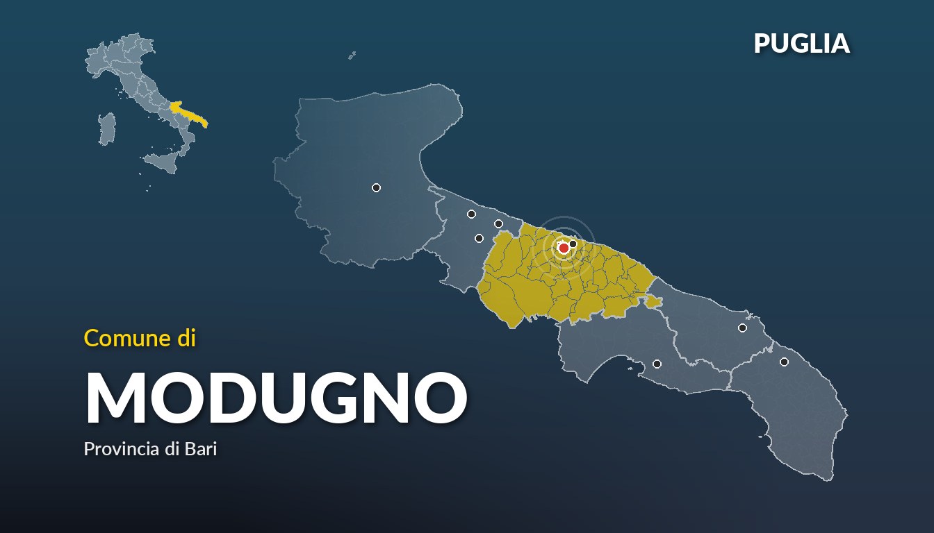 Cartina del Puglia con la posizione del comune di Modugno, in provincia di Bari