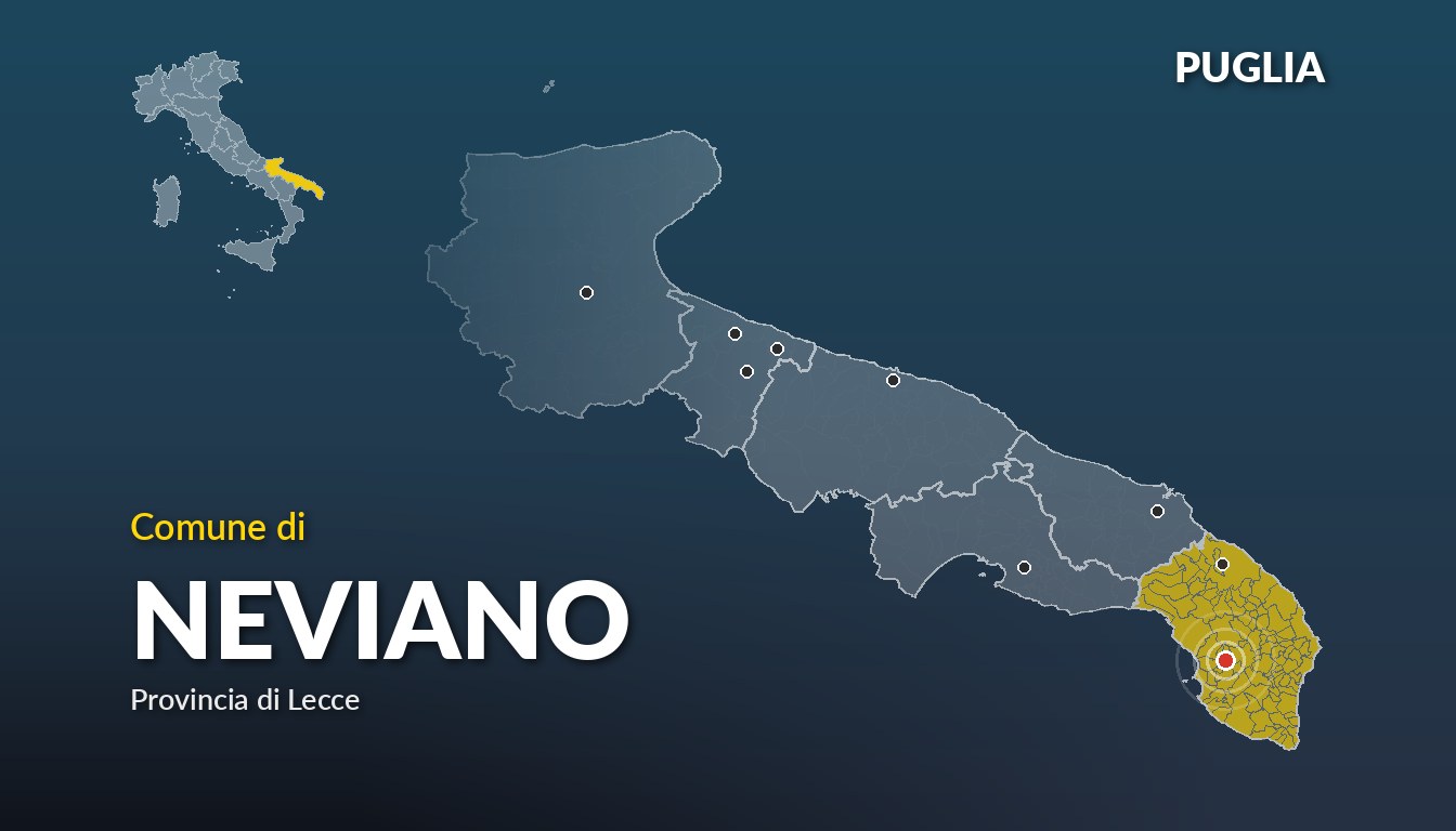 Cartina del Puglia con la posizione del comune di Neviano, in provincia di Lecce